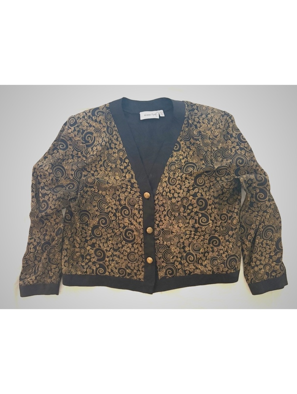 Vintage Silk Adrianna Papell Black and Gold Cardigan Size 16 #occasion #event